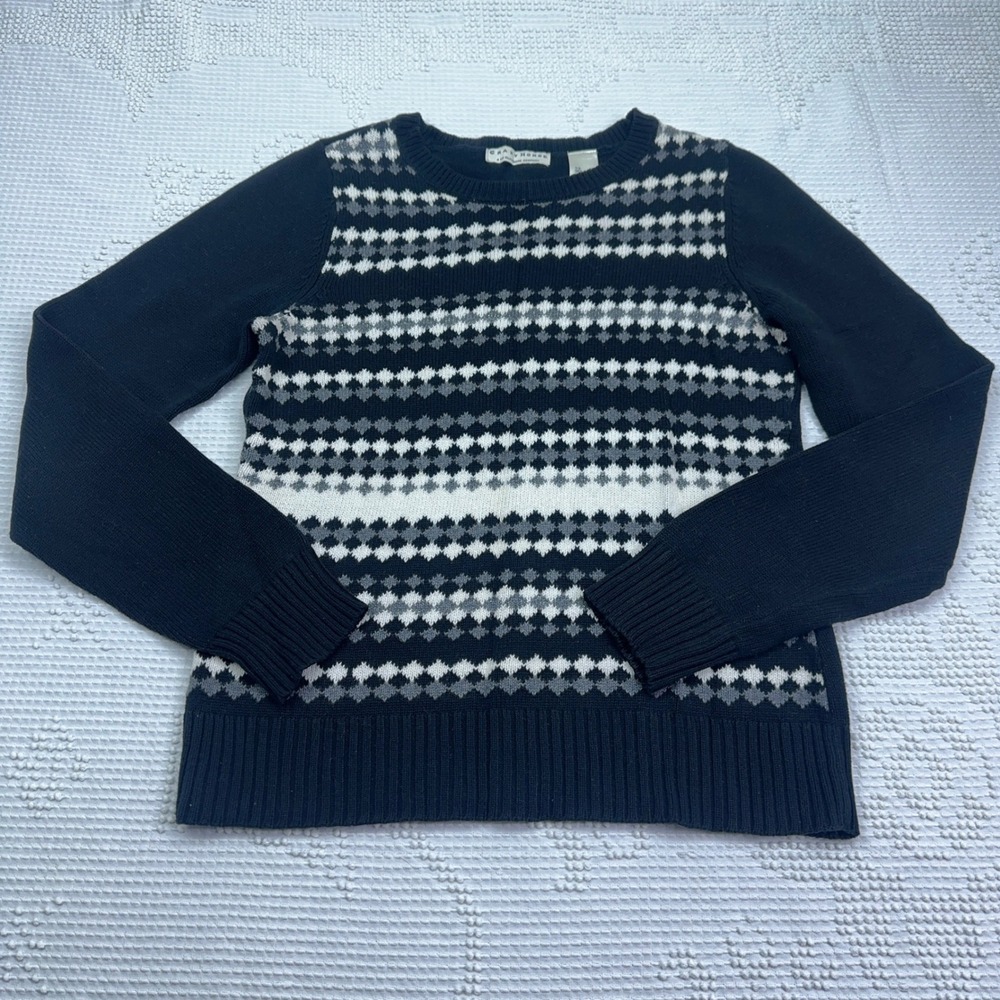 Crazy Horse Liz Claiborne Womens Small Black Grey Diamond Knit Crewneck Sweater